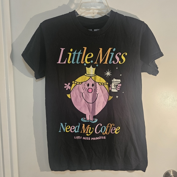 Little Miss Black Tee with Pink and Yellow Graphic Coffee - Picture 1 of 4